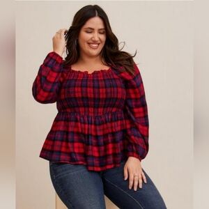 Torrid Red and Blue Plaid Blouse